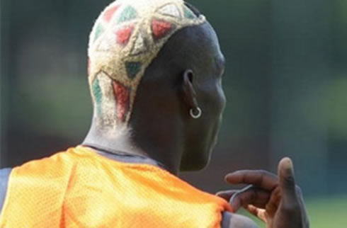 Mario Balotelli hair painted, with a funny rug haircut