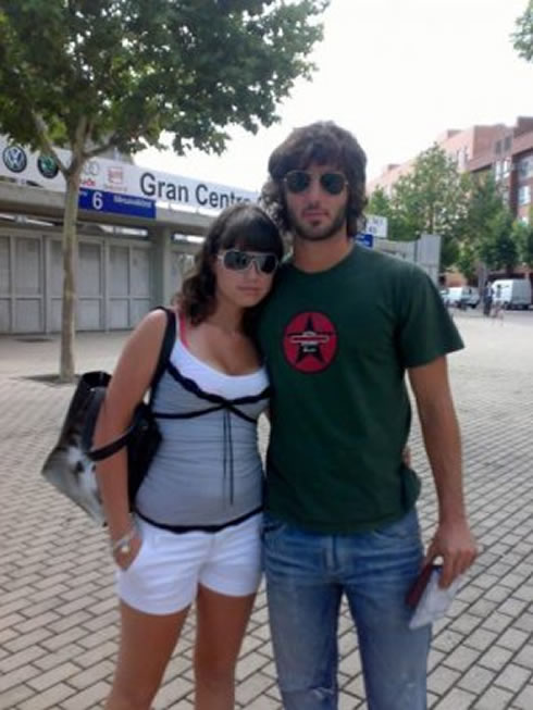 Soccer player, Esteban Granero in Madrid streets with his girlfriend and wife, Pilar
