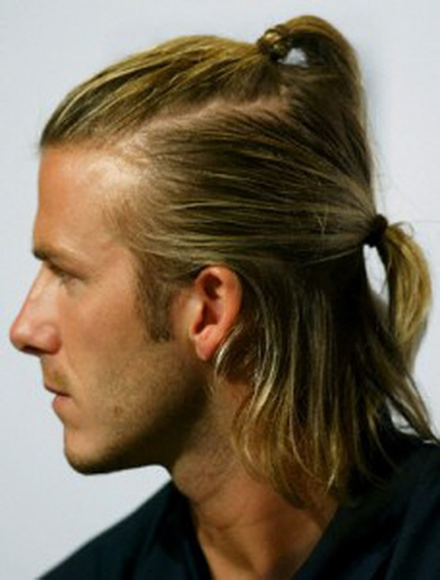 David Beckham blonde pony hair style