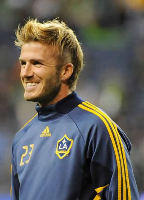 David Beckham with a new haircut, in a game for the Los Angeles Galaxy, in the US