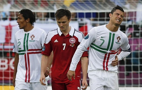 Cristiano Ronaldo crying after being hit, in the EURO 2012