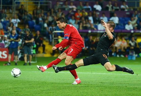 Cristiano Ronaldo scoring his first goal at the EURO 2012, in Portugal 2-1 Holland