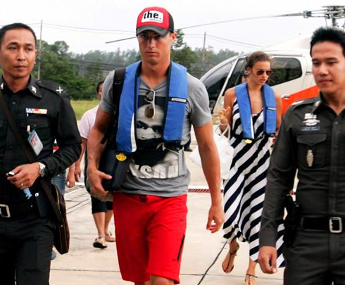 Cristiano Ronaldo in great fashion style with Irina Shayk, landing on Thailand, Phuket, for their vacations during the summer of 2012
