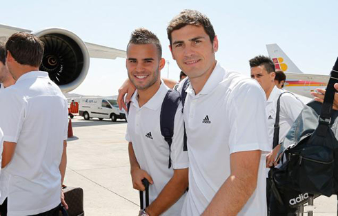 Iker Casillas and Real Madrid youngster from the cantera, Jese, before the 2012-2013 pre-season tour, in America