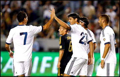 Cristiano Ronaldo celebrating Alvaro Morata goal, in LA Galaxy vs Real Madrid, in the pre-season 2012-2013