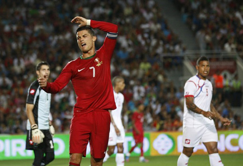 Cristiano Ronaldo despair, after another good goalscoring chance was missed, in Portugal 2-0 Panama, in 2012