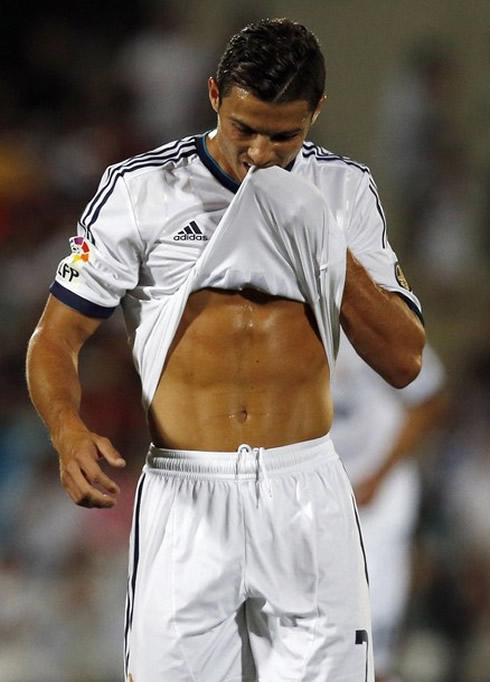 Cristiano Ronaldo showing his six pack abs, during a game for Real Madrid, in 2012-2013