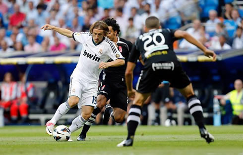 Luka Modric in action for Real Madrid, on his debut in La Liga in 2012/2013