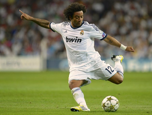 Marcelo in action, in Real Madrid 3-2 Manchester City, at the UEFA Champions League 2012-2013