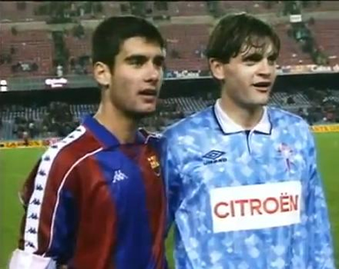 Old photo from Pep Guardiola and Tito Vilanova, when they both were football players for Barcelona and Celta de Vigo