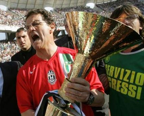 Fabio Capello lifting an Italian trophy for Juventus FC