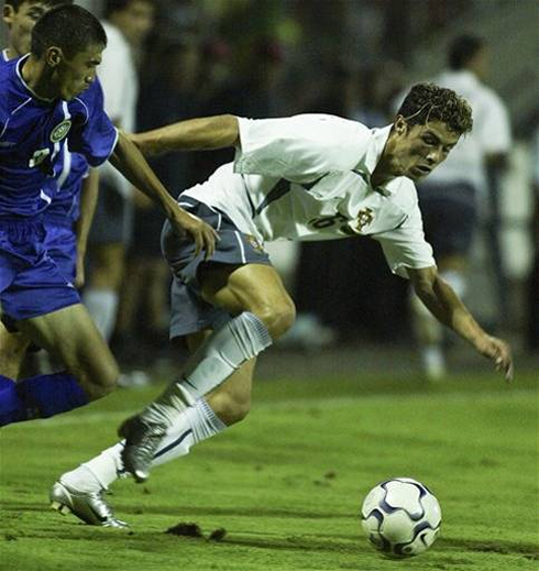 Cristiano Ronaldo in Portugal vs Kazakhstan, in 2003, during his international debut