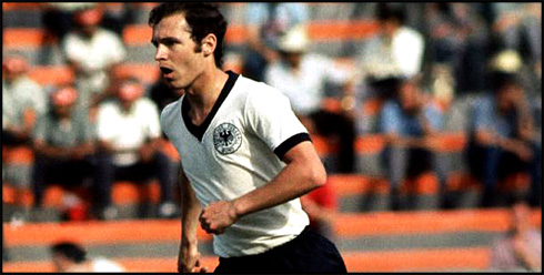 Franz Beckenbauer leading Germany and Deutschland in a football/soccer game