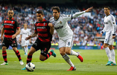 Kaká fighting for the ball during a Real Madrid game against Celta de Vigo, for the Spanish League 2012-2013