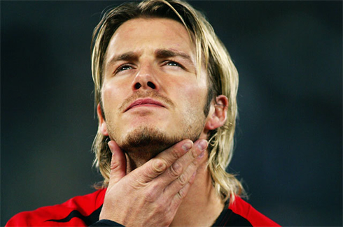 David Beckham scratching his beard in photo taken at AC Milan