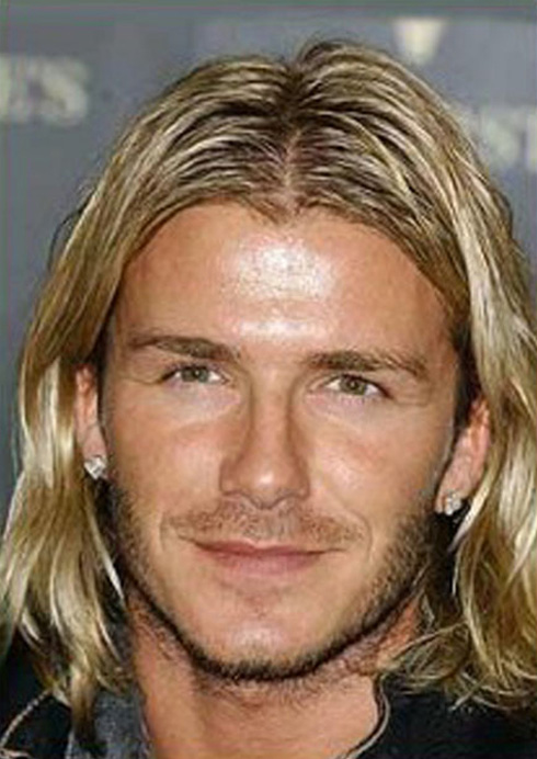 David Beckham with a blonde and long hairstyle