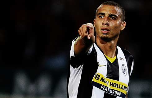 David Trézéguet pointing the way in front of him, when he played for Juventus in Italy