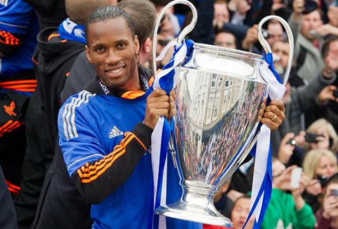 Didier Drogba holding the UEFA Champions League trophy, in 2012