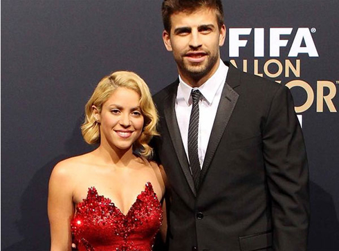Gerard Piqué next to his girlfriend or wife, the Colombian singer and WAG Shakira, at the FIFA Balon d'Or 2012