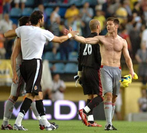 Xabi Alonso shirtless and half naked in Liverpool, showing his hairy body