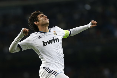 Kaká jumping in ecstasy, as he celebrates his goal in Real Madrid 4-1 Ajax, in the UCL 2012-2013