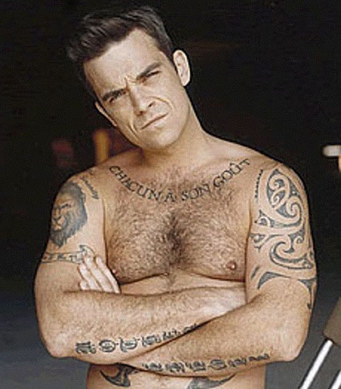 Robbie Williams tattoos and shirtless