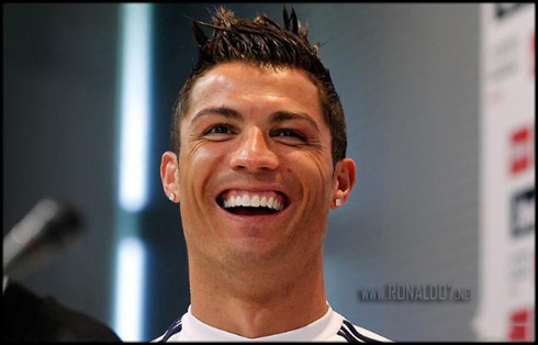 Cristiano Ronaldo big smile, in Real Madrids first press conference 