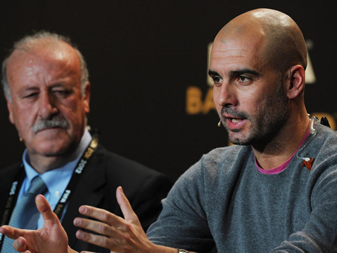 Pep Guardiola talking with the journalists at the FIFA Balon d'Or 2012 event