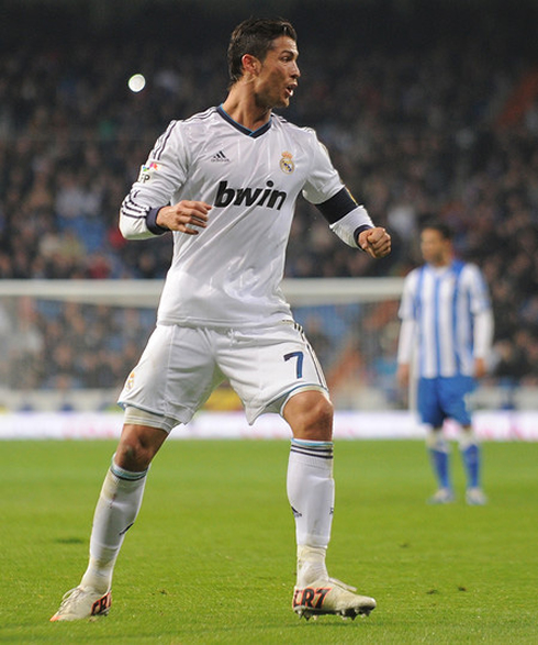Cristiano Ronaldo playing for Real Madrid as the team captain, in 2013