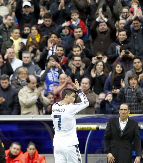 Cristiano Ronaldo receiving a standing ovation from the Santiago Bernabéu fans, after scoring an hat-trick in 2013