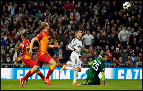 Cristiano Ronaldo lob and chip goal, in Real Madrid 3-0 Galatasaray, for the Champions League 2013