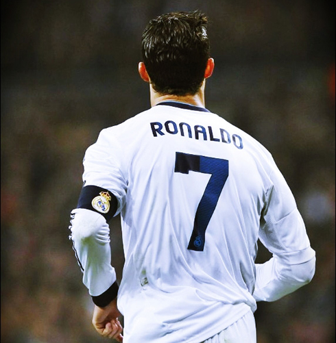 Cristiano Ronaldo wearing the Real Madrid number 7 jersey, view from the back, in 2013