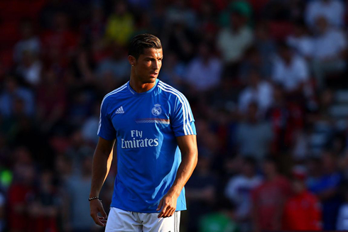 Cristiano Ronaldo wearing the new Real Madrid blue kit, for 2013-2014