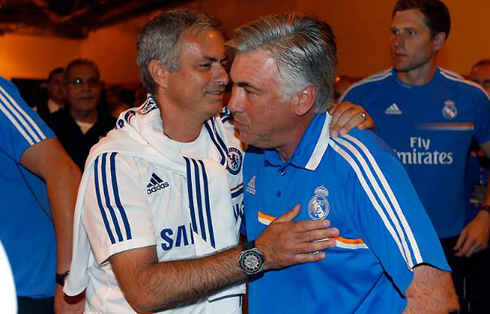 José Mourinho with Carlo Ancelotti, in Real Madrid vs Chelsea