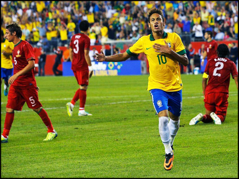 Neymar celebrating his goal in Brazil vs Portugal