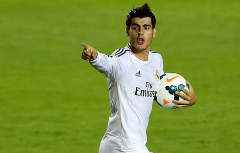Alvaro Morata bringing the ball back, after scoring for Real Madrid
