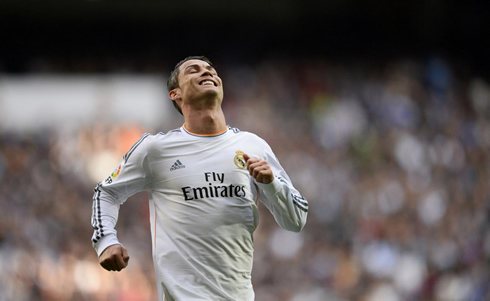 Cristiano Ronaldo frustration smile, during a match for Real Madrid in 2013-2014