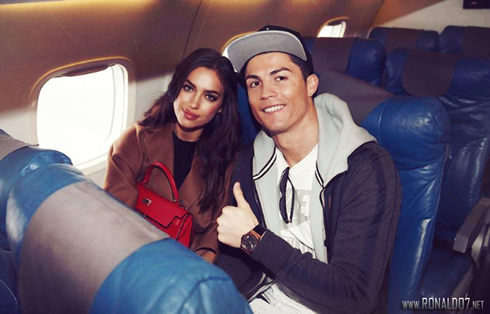 Cristiano Ronaldo and Irina Shayk in airplane, travelling to Zurich