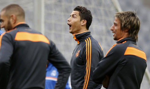 Cristiano Ronaldo making a silly face next to Fábio Coentrão