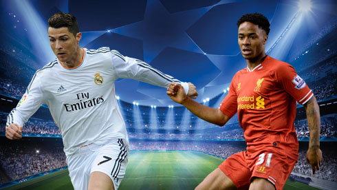 Cristiano Ronaldo vs Raheem Sterling, in a Real Madrid vs Liverpool wallpaper
