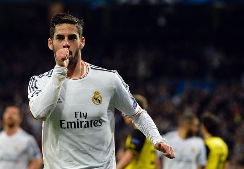 Isco sucking his thumb after scoring a goal for Real Madrid