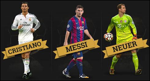 Cristiano Ronaldo, Lionel Messi and Manuel Neuer, FIFA Ballon d'Or 2014 wallpaper