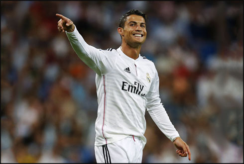 Cristiano Ronaldo smiling in a Real Madrid game