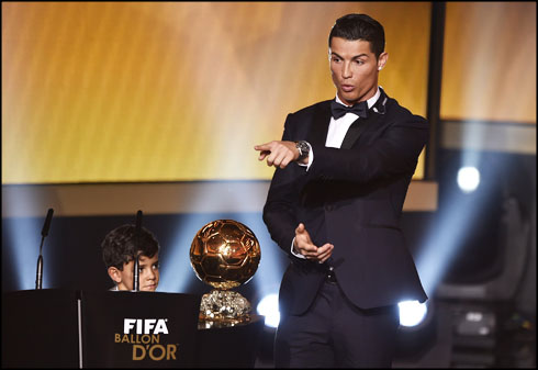 Cristiano Ronaldo winning his 3rd FIFA Ballon d'Or in 2015