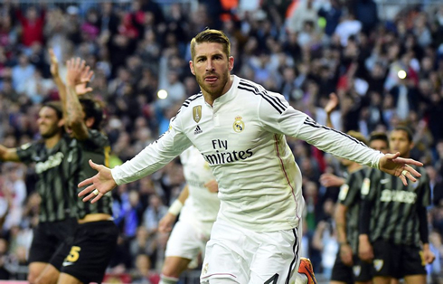 Sergio Ramos after scoring for Real Madrid against Malaga