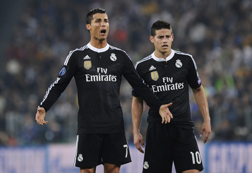 Cristiano Ronaldo and James Rodríguez acting surprised