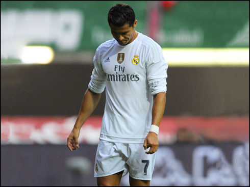 Cristiano Ronaldo with his head down after Real Madrid drop points in La Liga