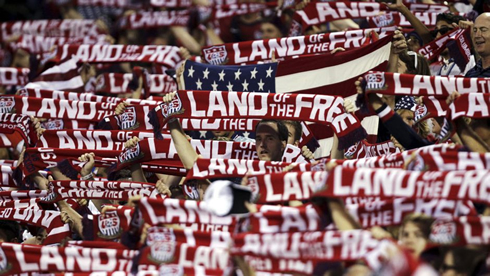 Thousands of US scarves all over the stands in a soccer game