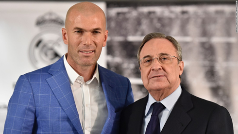 Zidane the new Real Madrid manager presentation, next to Florentino Pérez