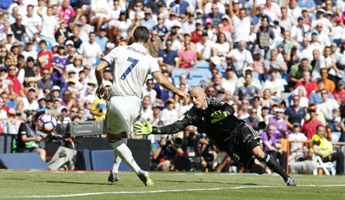 Ronaldo scoring the first goal for Real Madrid in 2016-17